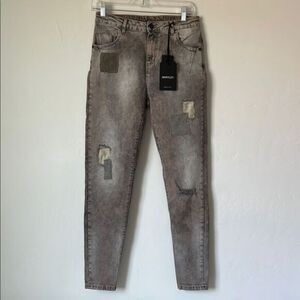 Maryley Patchwork Skinny Jeans Gray Made in Italy Size 27 NWT